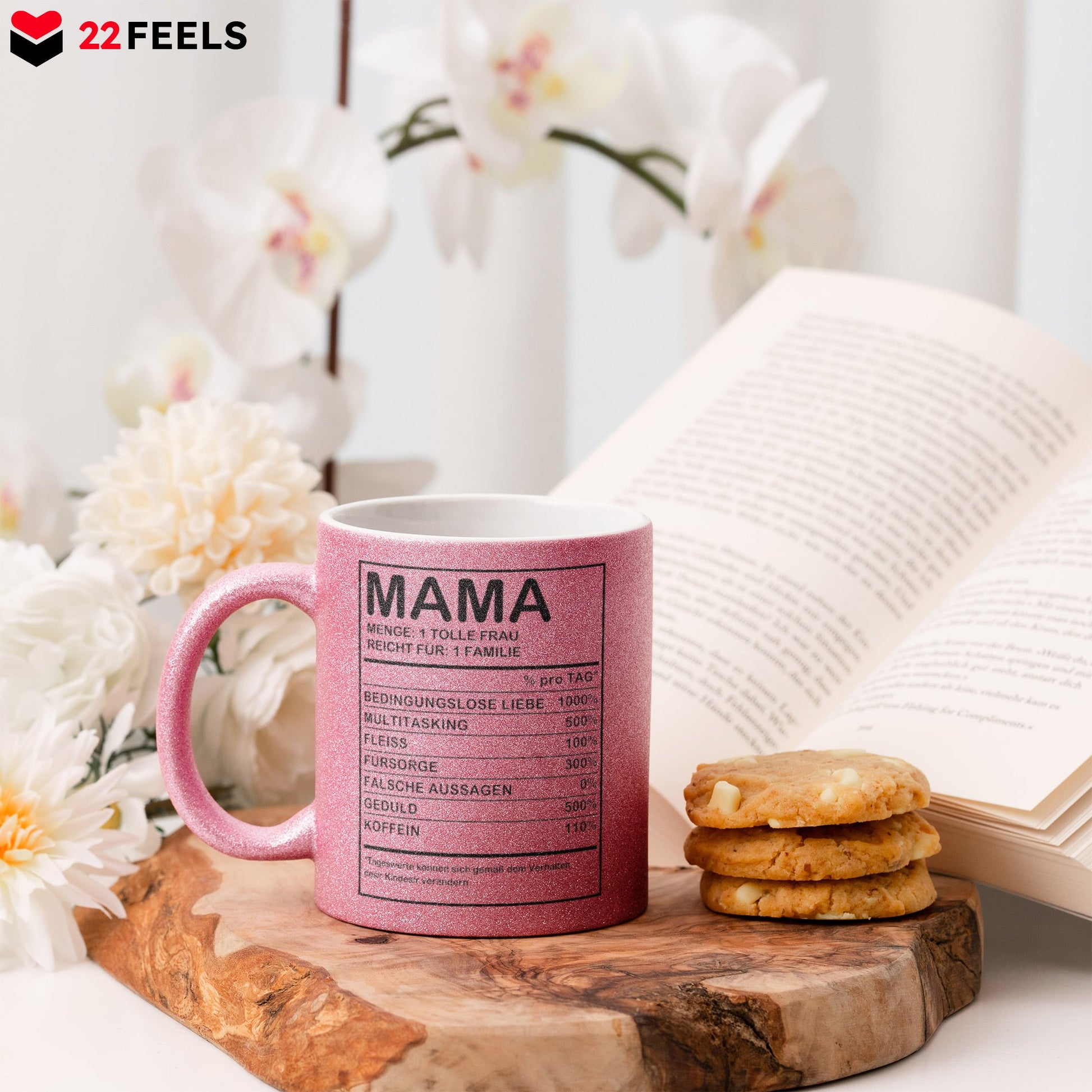 22Feels® Mama Geschenk - Glitzertasse mit Spruch (Pink, 320ml)-Glitzertasse Pink 320ml-22Feels