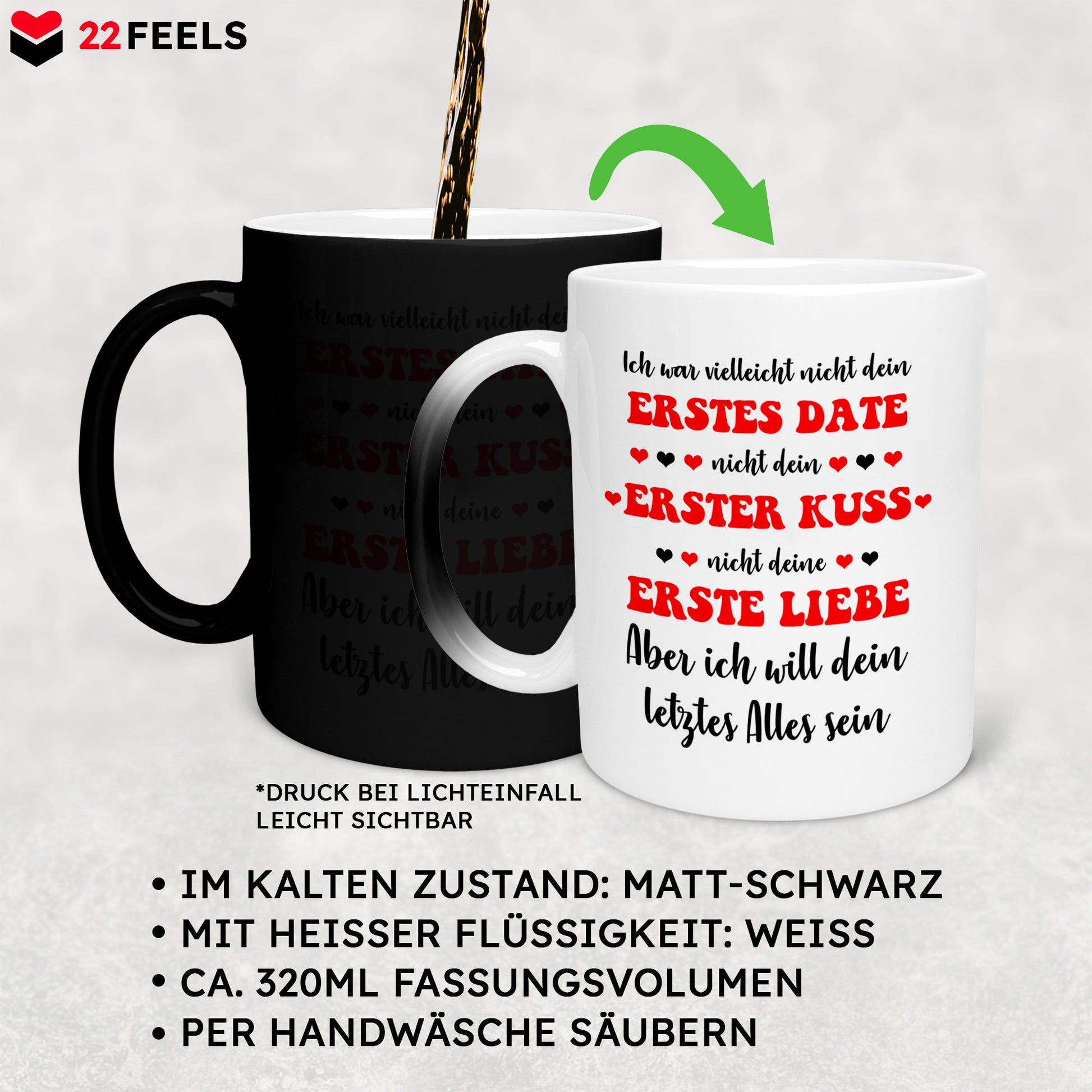 22Feels® Geschenk zur Verlobung - Zaubertasse mit Spruch (Matt-Schwarz und Weiss, 320ml)-Farbwechsel Tasse Matt 320ml-22Feels