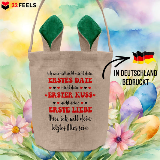 22Feels® Verlobte Frauen Osterkorb mit Henkel Ostergeschenk Tragetasche Ostern Deko Osternest Körbchen Hasenohren (Beige/Grün)-Ostern Tragetasche-22Feels