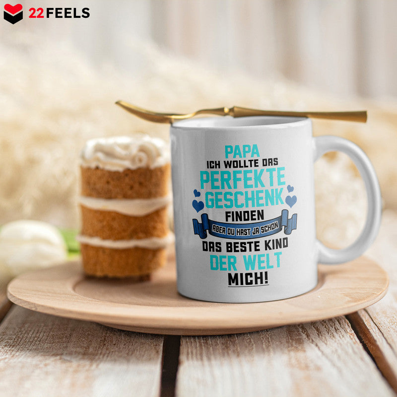 22Feels® Geschenk für Papas - Tasse mit Spruch: Das Perfekte Geschenk (Weiss, 320ml)-Weisse Tasse 320ml-22Feels