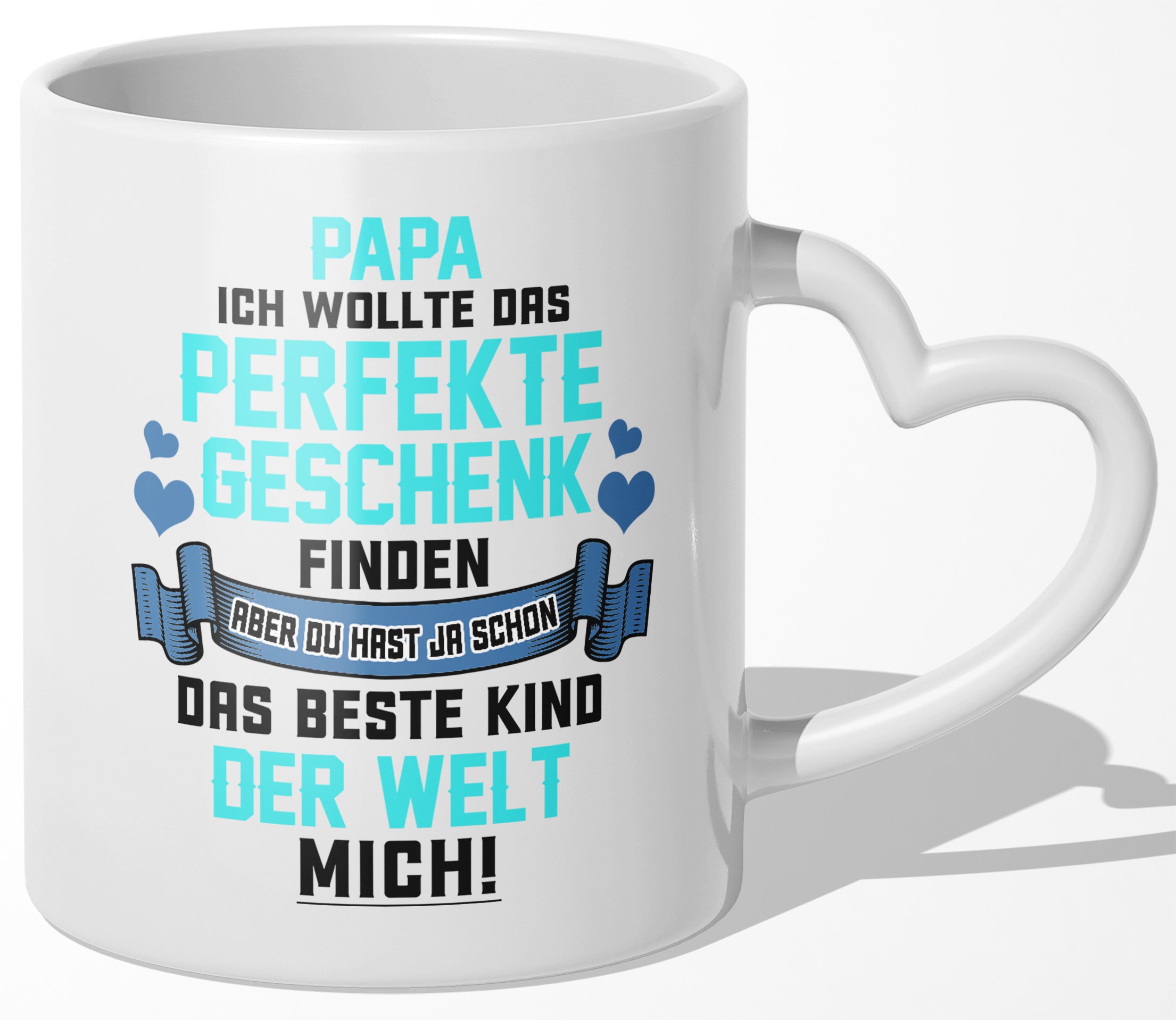 22Feels® Geschenk für Papas - Tasse mit Spruch: Das Perfekte Geschenk (Herzhenkel, Weiss, 320ml)-Tasse Weiss Herzhenkel 320ml-22Feels