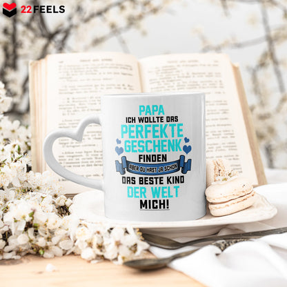22Feels® Geschenk für Papas - Tasse mit Spruch: Das Perfekte Geschenk (Herzhenkel, Weiss, 320ml)-Tasse Weiss Herzhenkel 320ml-22Feels