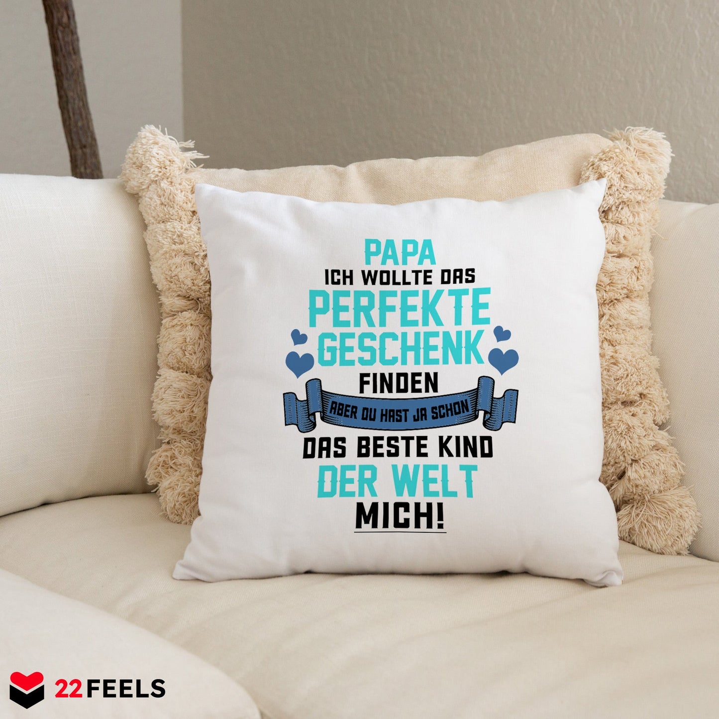 22Feels® Papa Geschenk - Kissen mit Spruch (Weiss 40x40cm)-Kissen Weiss 40x40-22Feels