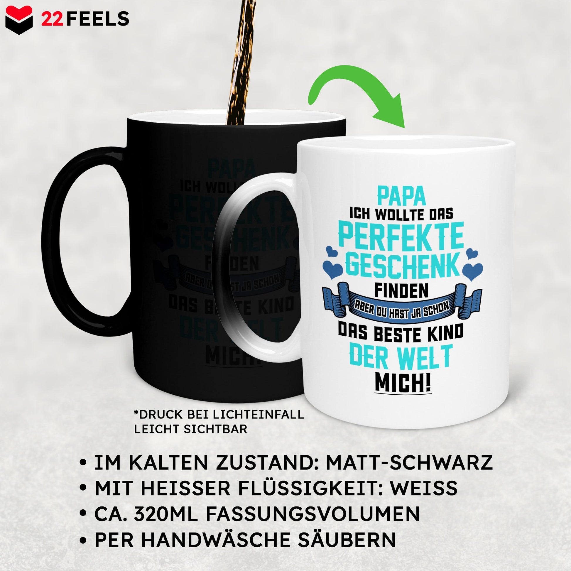 22Feels® Papa Geschenk - Zaubertasse mit Spruch (Matt-Schwarz und Weiss, 320ml)-Farbwechsel Tasse Matt 320ml-22Feels