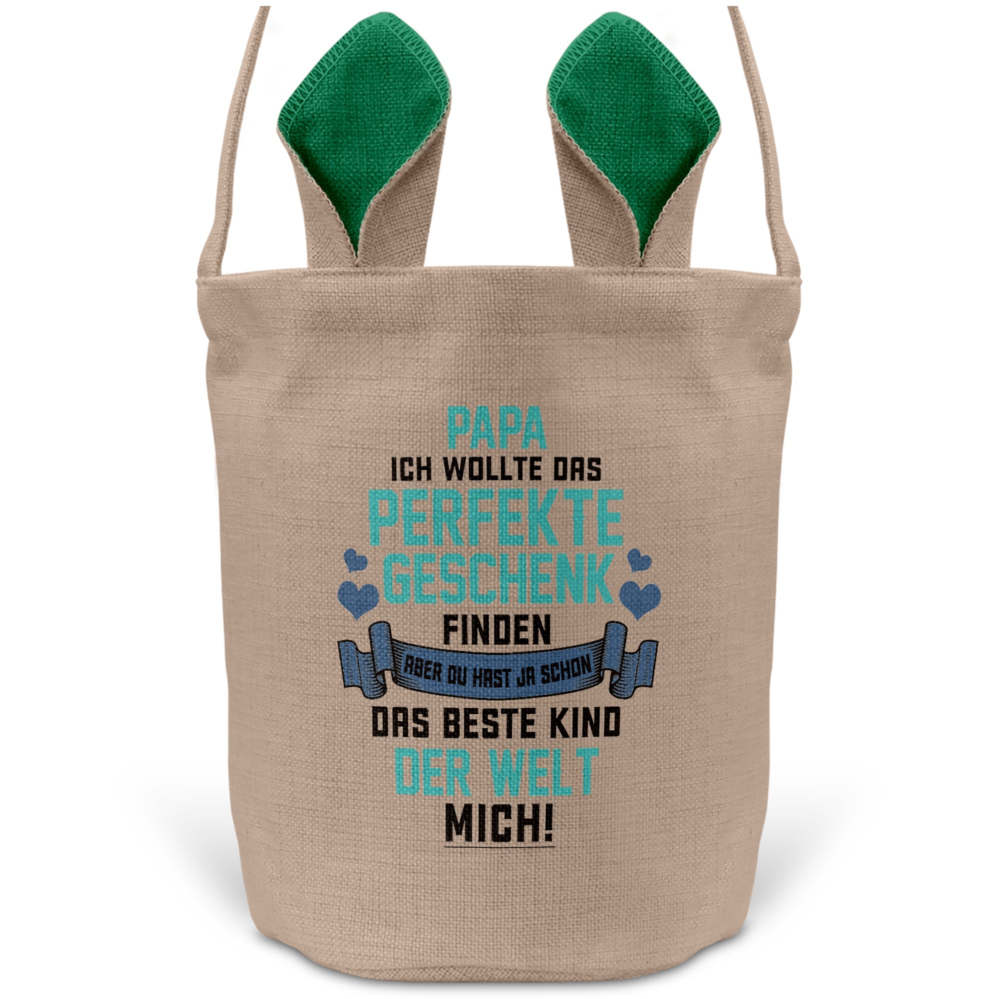 22Feels® Papa Osterkorb Vater mit Henkel Ostergeschenk Tragetasche Ostern Deko Osternest Körbchen Hasenohren (Beige/Grün)-Ostern Tragetasche-22Feels