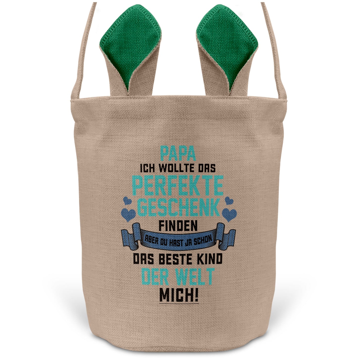 22Feels® Papa Osterkorb Vater mit Henkel Ostergeschenk Tragetasche Ostern Deko Osternest Körbchen Hasenohren (Beige/Grün)-Ostern Tragetasche-22Feels