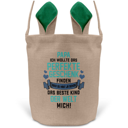 22Feels® Papa Osterkorb Vater mit Henkel Ostergeschenk Tragetasche Ostern Deko Osternest Körbchen Hasenohren (Beige/Grün)-Ostern Tragetasche-22Feels