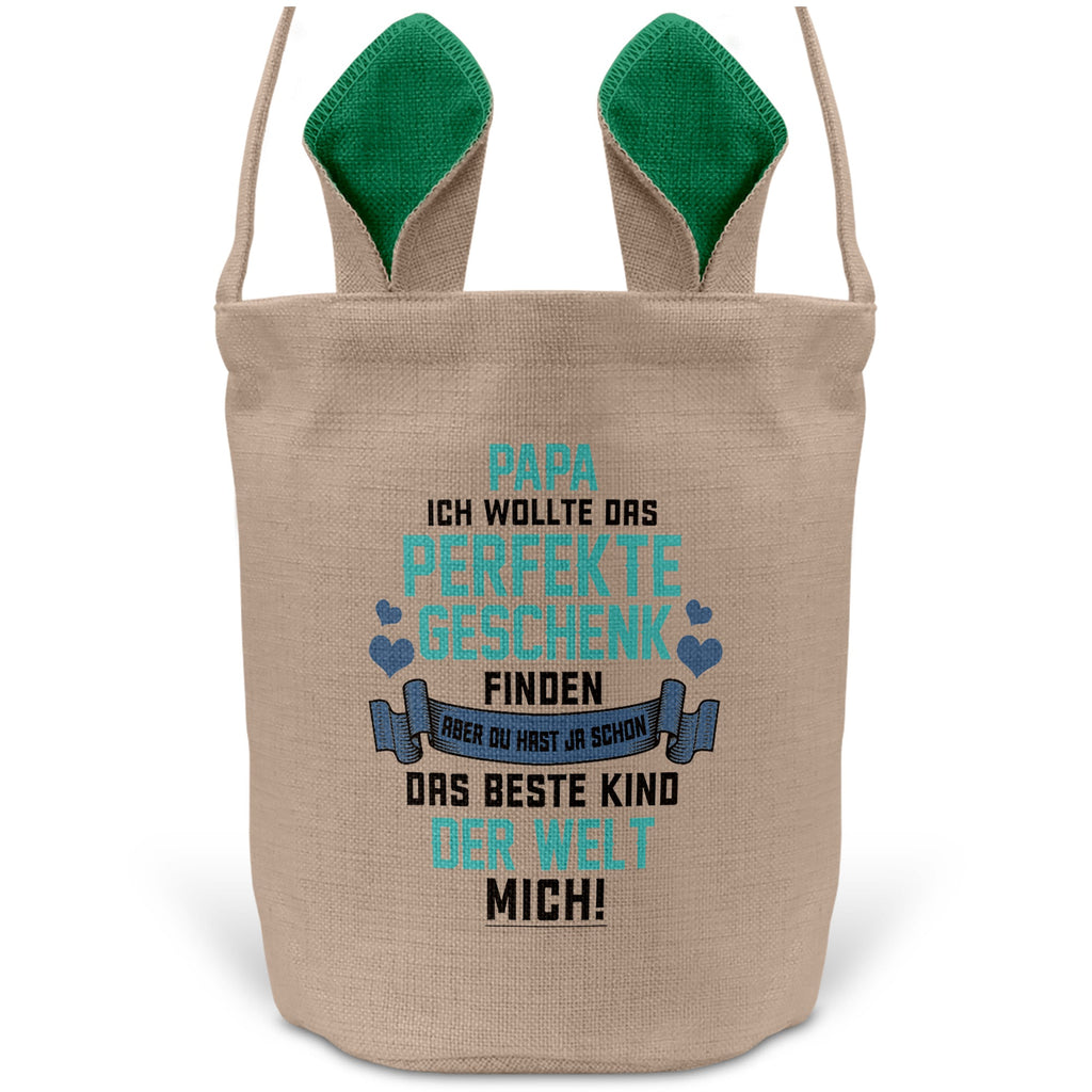 22Feels® Papa Osterkorb Vater mit Henkel Ostergeschenk Tragetasche Ostern Deko Osternest Körbchen Hasenohren (Beige/Grün)-Ostern Tragetasche-22Feels