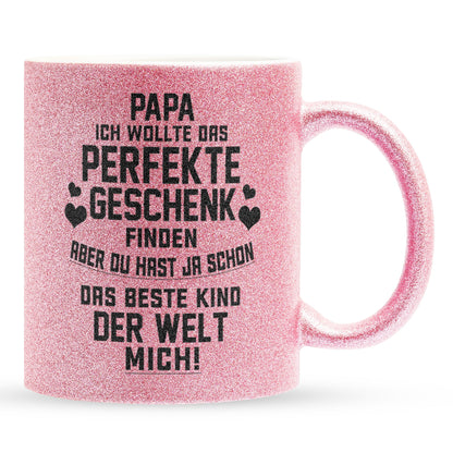 22Feels® Papa Geschenk - Glitzertasse mit Spruch (Pink, 320ml)-Glitzertasse Pink 320ml-22Feels