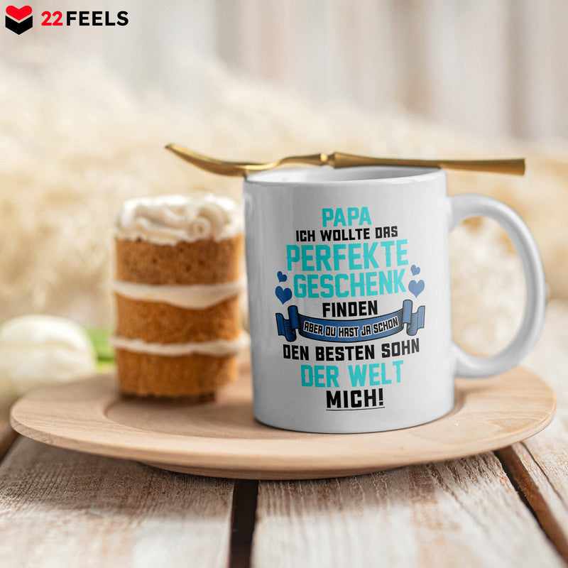 22Feels® Geschenk für Papa von Sohn - Spruch: Das Perfekte Geschenk (Weiss, 320ml)-Weisse Tasse 320ml-22Feels