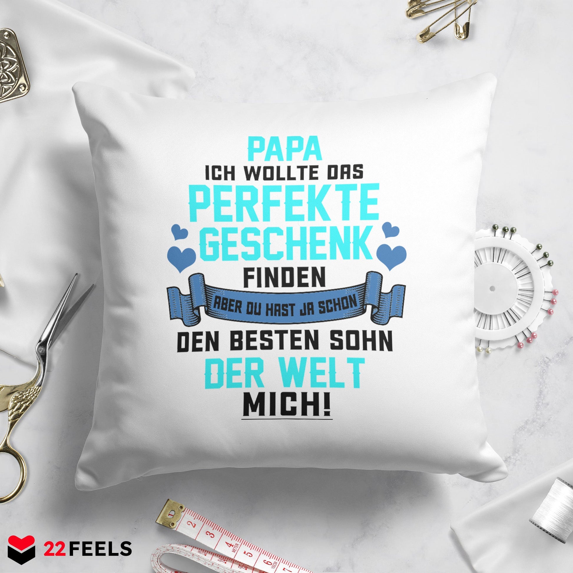 22Feels® Papa Geschenk von Sohn - Kissen mit Spruch (Weiss 40x40cm)-Kissen Weiss 40x40-22Feels