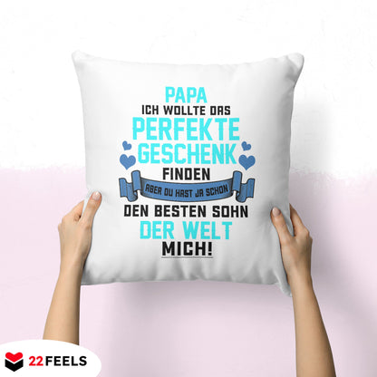 22Feels® Papa Geschenk von Sohn - Kissen mit Spruch (Weiss 40x40cm)-Kissen Weiss 40x40-22Feels