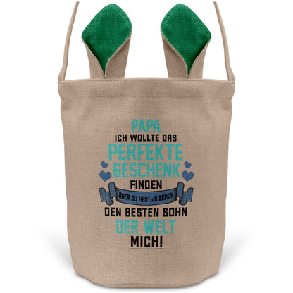 22Feels® Papa Osterkorb von Sohn Vater mit Henkel Ostergeschenk Tragetasche Ostern Deko Osternest Körbchen Hasenohren (Beige/Grün)-Ostern Tragetasche-22Feels