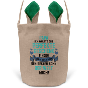 22Feels® Papa Osterkorb von Sohn Vater mit Henkel Ostergeschenk Tragetasche Ostern Deko Osternest Körbchen Hasenohren (Beige/Grün)-Ostern Tragetasche-22Feels