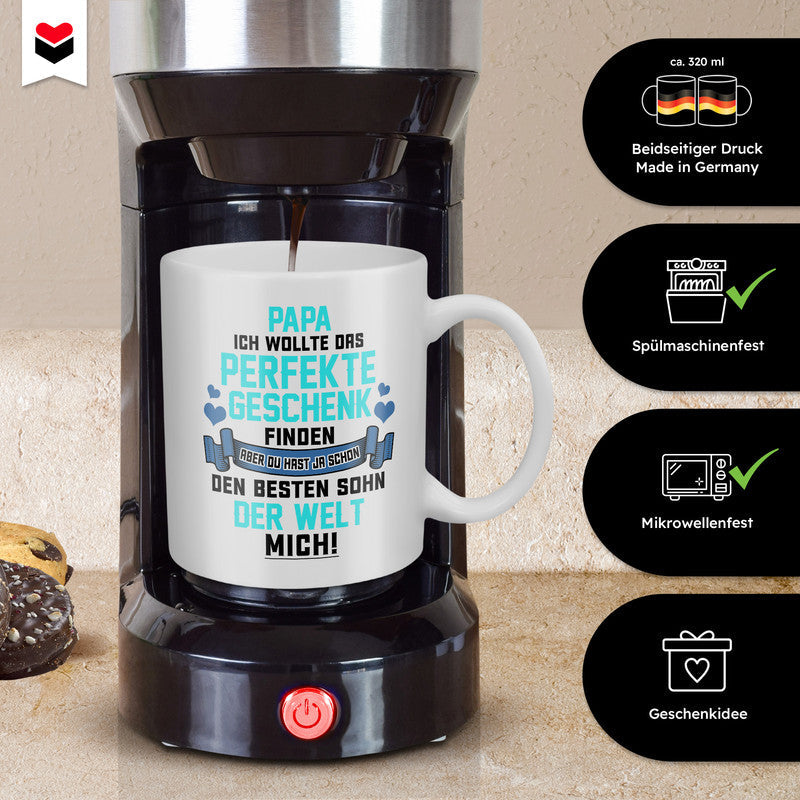 22Feels® Geschenk für Papa von Sohn - Spruch: Das Perfekte Geschenk (Weiss, 320ml)-Weisse Tasse 320ml-22Feels