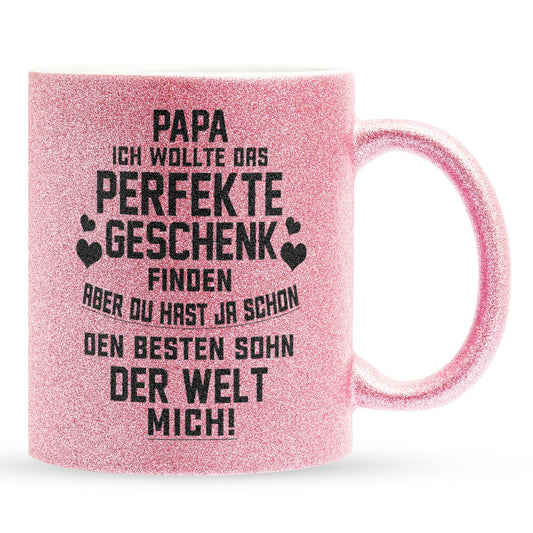22Feels® Papa Geschenk von Sohn - Glitzertasse mit Spruch (Pink, 320ml)-Glitzertasse Pink 320ml-22Feels