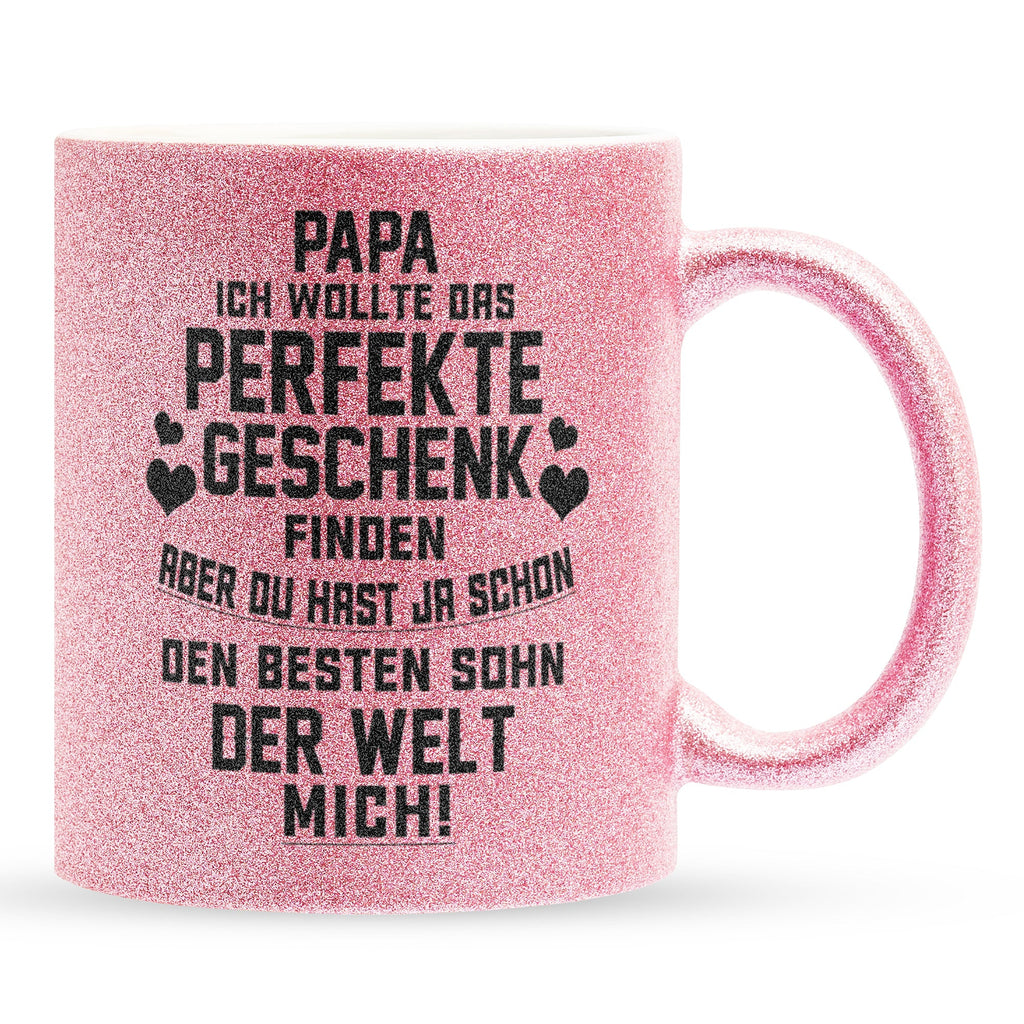 22Feels® Papa Geschenk von Sohn - Glitzertasse mit Spruch (Pink, 320ml)-Glitzertasse Pink 320ml-22Feels