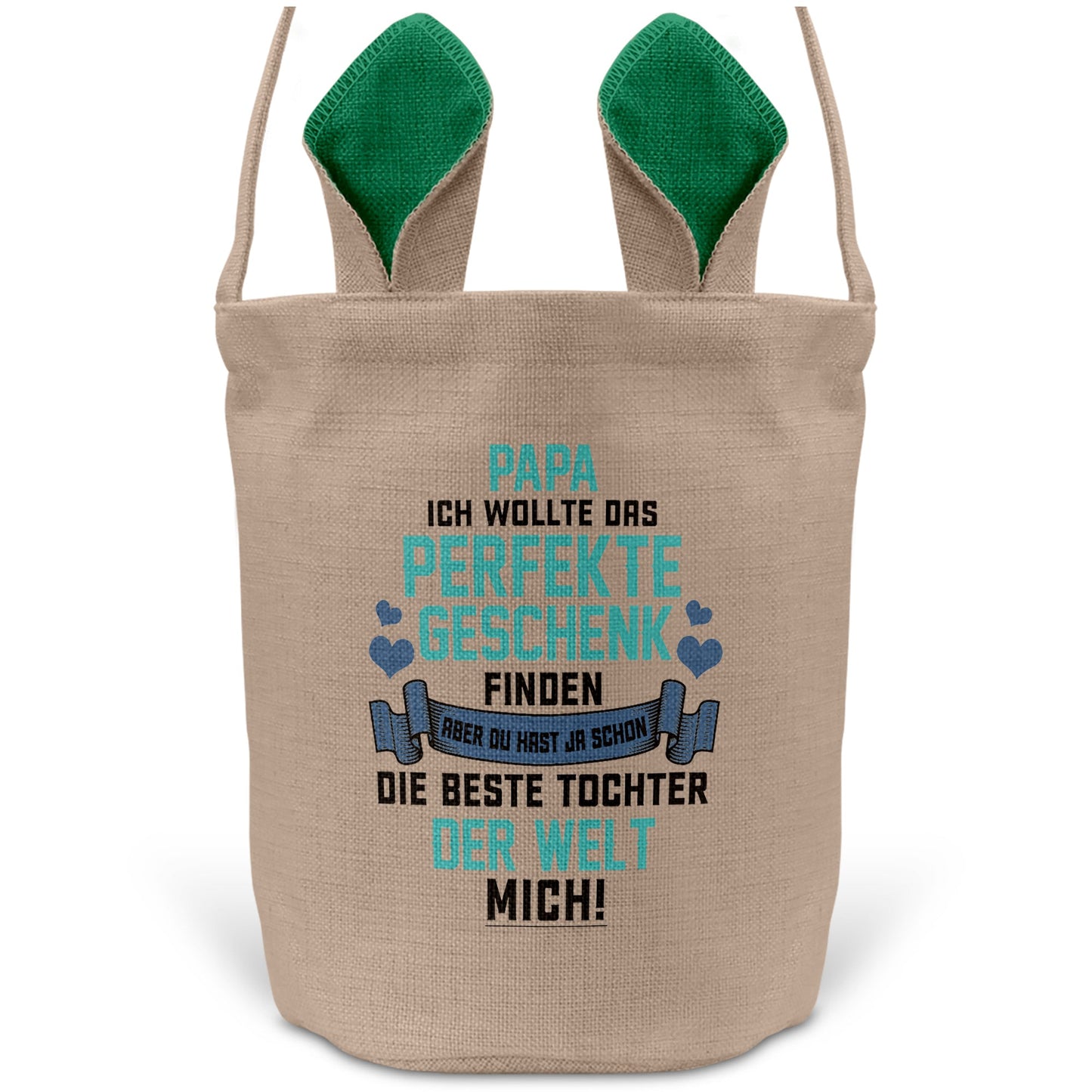 22Feels® Papa Osterkorb von Tochter Vater mit Henkel Ostergeschenk Tragetasche Ostern Deko Osternest Körbchen Hasenohren (Beige/Grün)-Ostern Tragetasche-22Feels