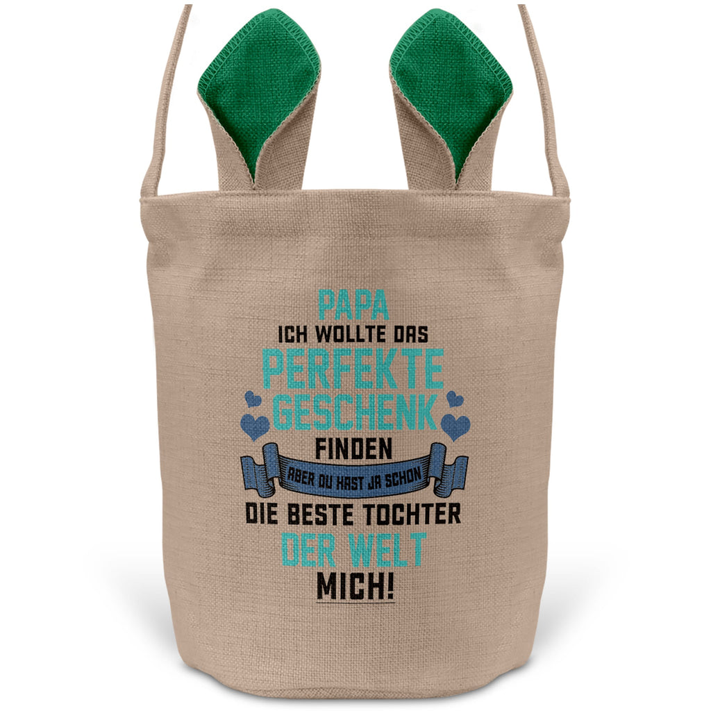 22Feels® Papa Osterkorb von Tochter Vater mit Henkel Ostergeschenk Tragetasche Ostern Deko Osternest Körbchen Hasenohren (Beige/Grün)-Ostern Tragetasche-22Feels