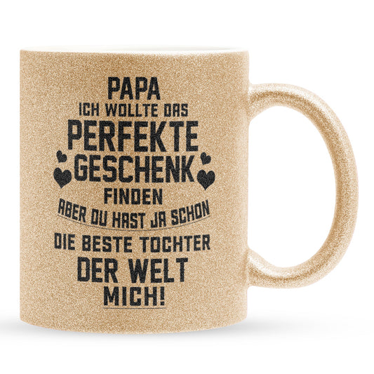 22Feels® Papa Geschenk von Tochter - Glitzertasse mit Spruch (Gold, 320ml)-Glitzertasse Gold 320ml-22Feels