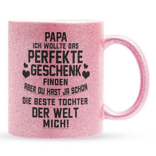 22Feels® Papa Geschenk von Tochter - Glitzertasse mit Spruch (Pink, 320ml)-Glitzertasse Pink 320ml-22Feels