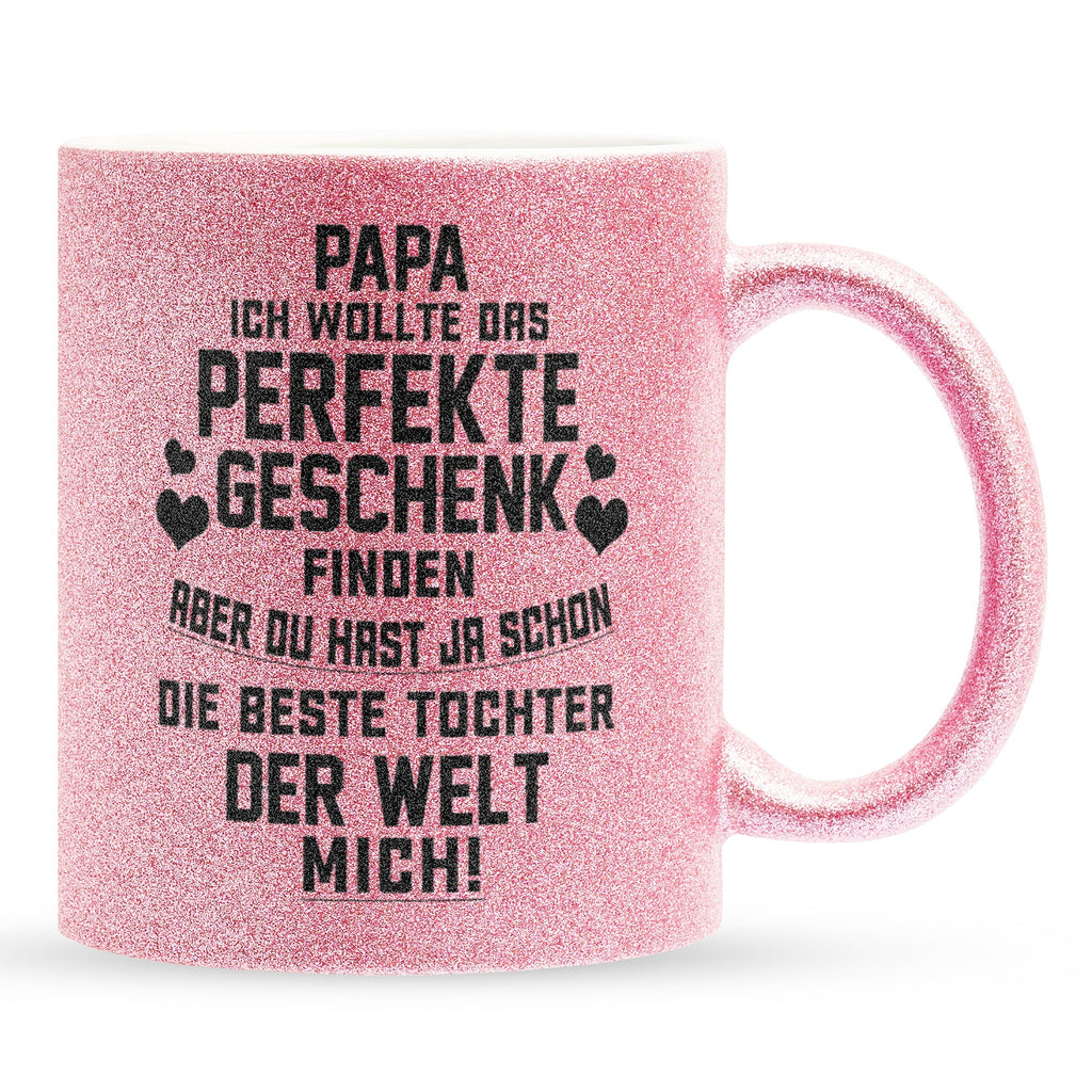 22Feels® Papa Geschenk von Tochter - Glitzertasse mit Spruch (Pink, 320ml)-Glitzertasse Pink 320ml-22Feels