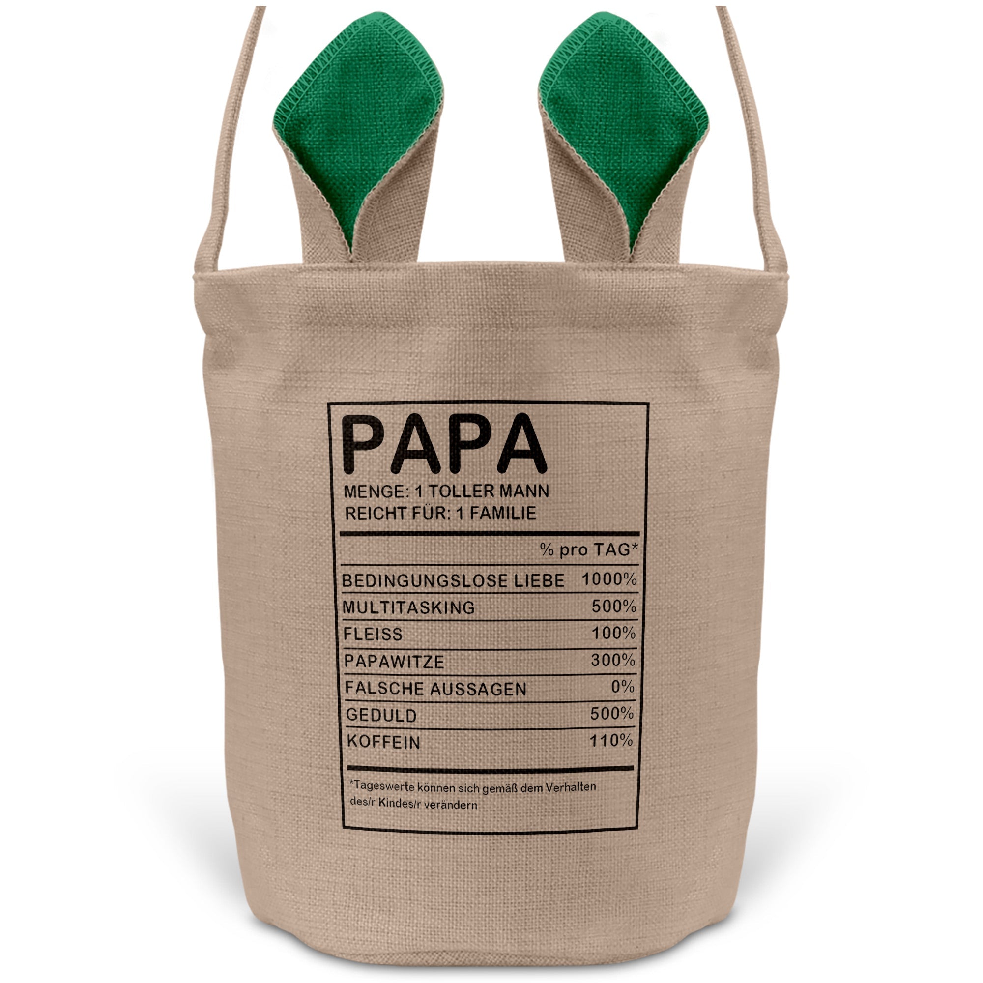 22Feels® Papa Osterkorb Vater mit Henkel Ostergeschenk Tragetasche Ostern Deko Osternest Körbchen Hasenohren (Beige/Grün)-Ostern Tragetasche-22Feels