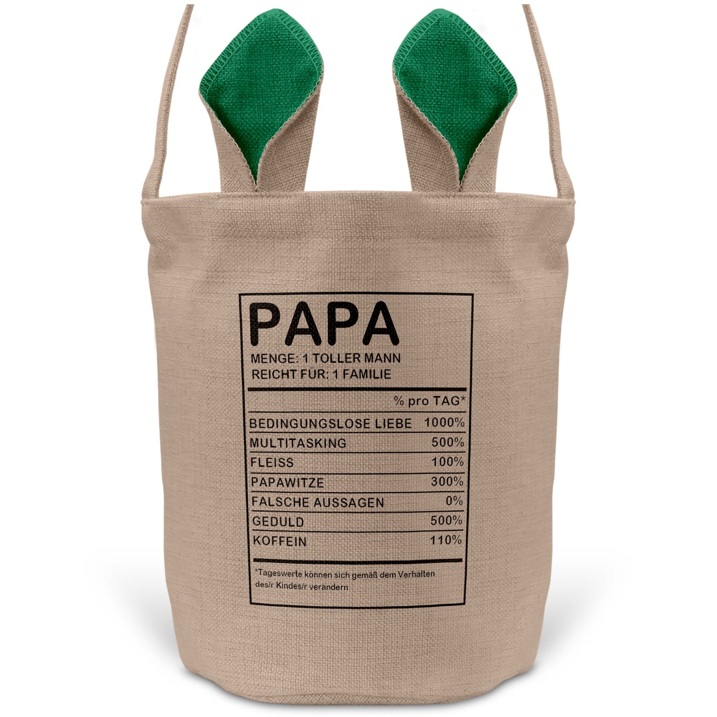 22Feels® Papa Osterkorb Vater mit Henkel Ostergeschenk Tragetasche Ostern Deko Osternest Körbchen Hasenohren (Beige/Grün)-Ostern Tragetasche-22Feels