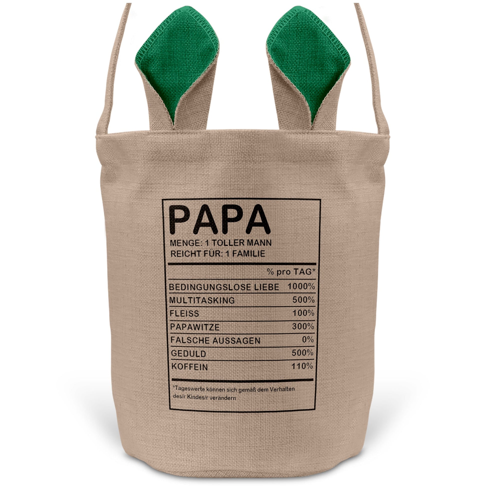 22Feels® Papa Osterkorb Vater mit Henkel Ostergeschenk Tragetasche Ostern Deko Osternest Körbchen Hasenohren (Beige/Grün)-Ostern Tragetasche-22Feels