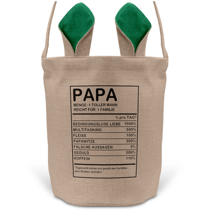 22Feels® Papa Osterkorb Vater mit Henkel Ostergeschenk Tragetasche Ostern Deko Osternest Körbchen Hasenohren (Beige/Grün)-Ostern Tragetasche-22Feels
