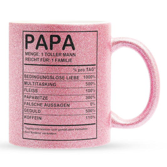 22Feels® Papa Geschenk - Glitzertasse mit Spruch (Pink, 320ml)-Glitzertasse Pink 320ml-22Feels