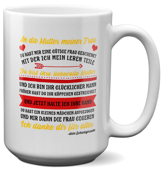 22Feels® Schwiegermutter Geschenk von Schwiegersohn bzw. Bräutigam - XL Tasse mit Spruch (Weiss, 440ml)-Weisse XL Tasse 440ml-22Feels