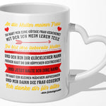 22Feels® Schwiegermutter Geschenk von Schwiegersohn bzw. Bräutigam - Tasse mit Spruch: An die Mutter meiner Frau (Herzhenkel, Weiss, 320ml)-Tasse Weiss Herzhenkel 320ml-22Feels