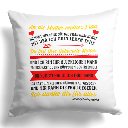 22Feels® Schwiegermutter Geschenk vom Schwiegersohn bzw. Bräutigam - Kissen mit Spruch (Weiss 40x40cm)-Kissen Weiss 40x40-22Feels