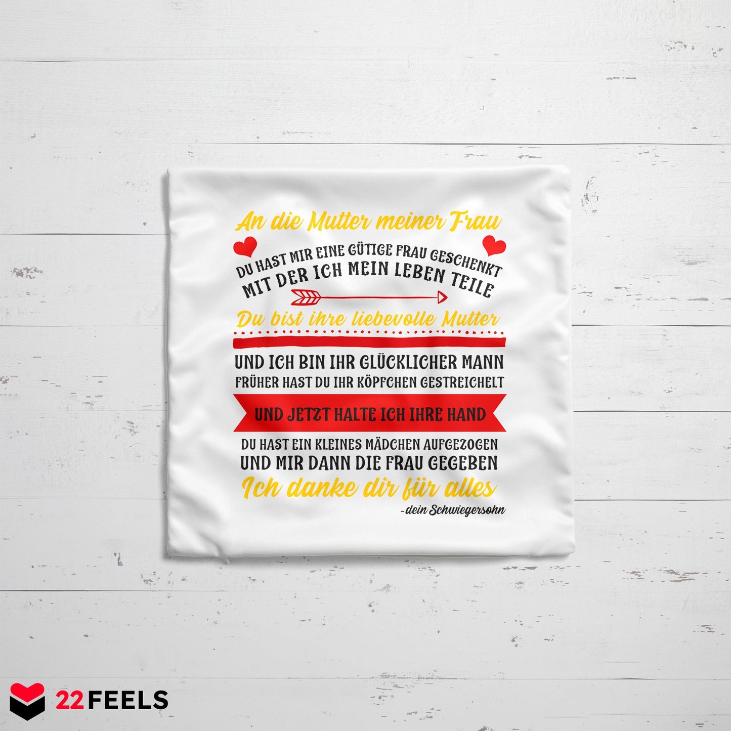 22Feels® Schwiegermutter Geschenk vom Schwiegersohn bzw. Bräutigam - Kissen mit Spruch (Weiss 40x40cm)-Kissen Weiss 40x40-22Feels