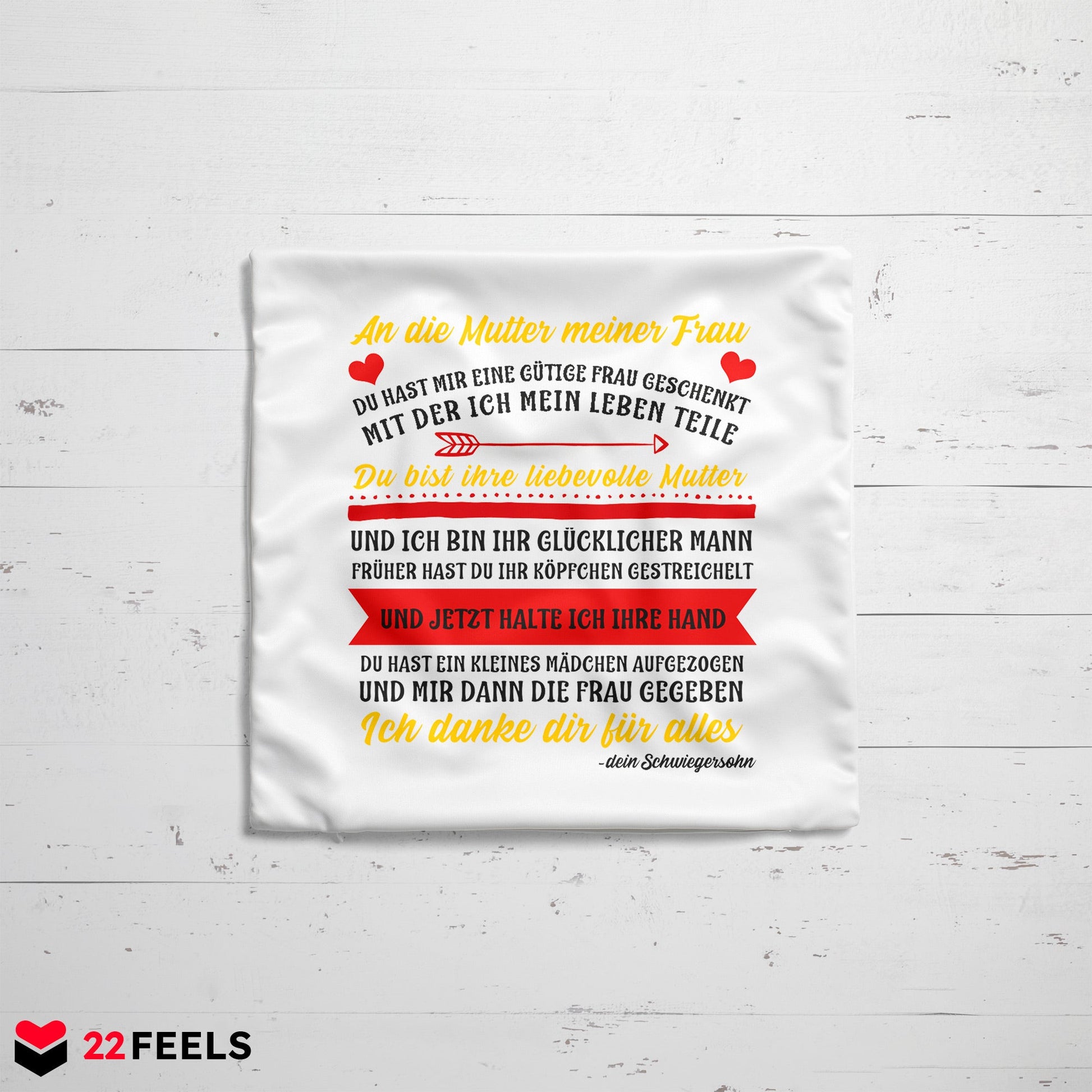 22Feels® Schwiegermutter Geschenk vom Schwiegersohn bzw. Bräutigam - Kissen mit Spruch (Weiss 40x40cm)-Kissen Weiss 40x40-22Feels