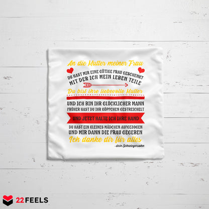 22Feels® Schwiegermutter Geschenk vom Schwiegersohn bzw. Bräutigam - Kissen mit Spruch (Weiss 40x40cm)-Kissen Weiss 40x40-22Feels