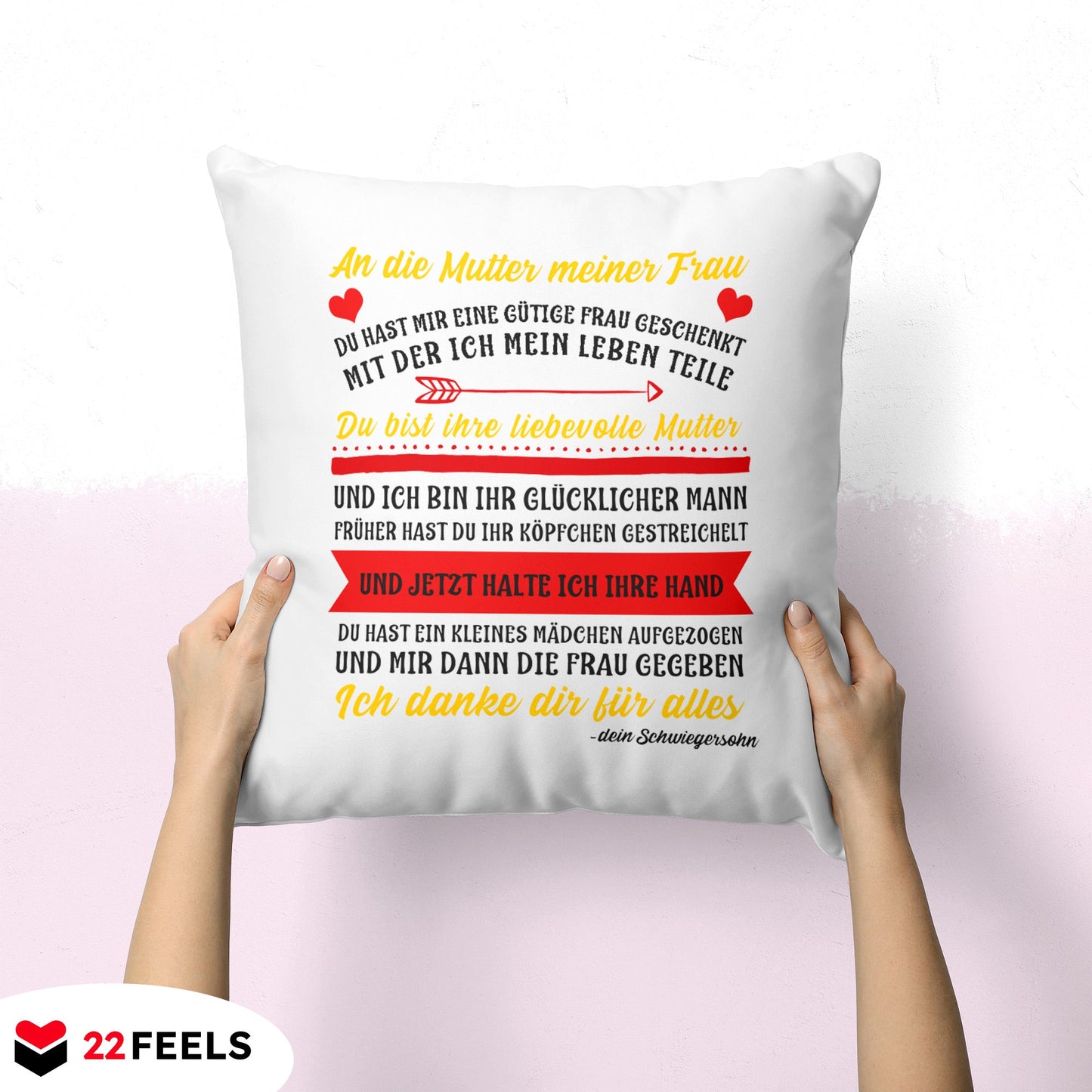 22Feels® Schwiegermutter Geschenk vom Schwiegersohn bzw. Bräutigam - Kissen mit Spruch (Weiss 40x40cm)-Kissen Weiss 40x40-22Feels