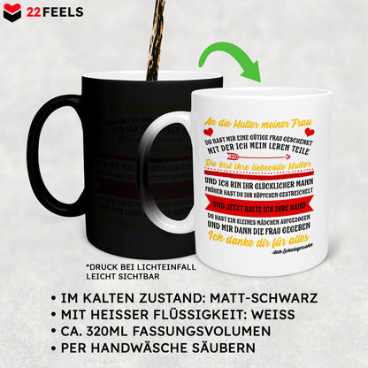 22Feels® Schwiegermutter Geschenk von Schwiegersohn bzw. Bräutigam - Zaubertasse mit Spruch (Matt-Schwarz und Weiss, 320ml)-Farbwechsel Tasse Matt 320ml-22Feels