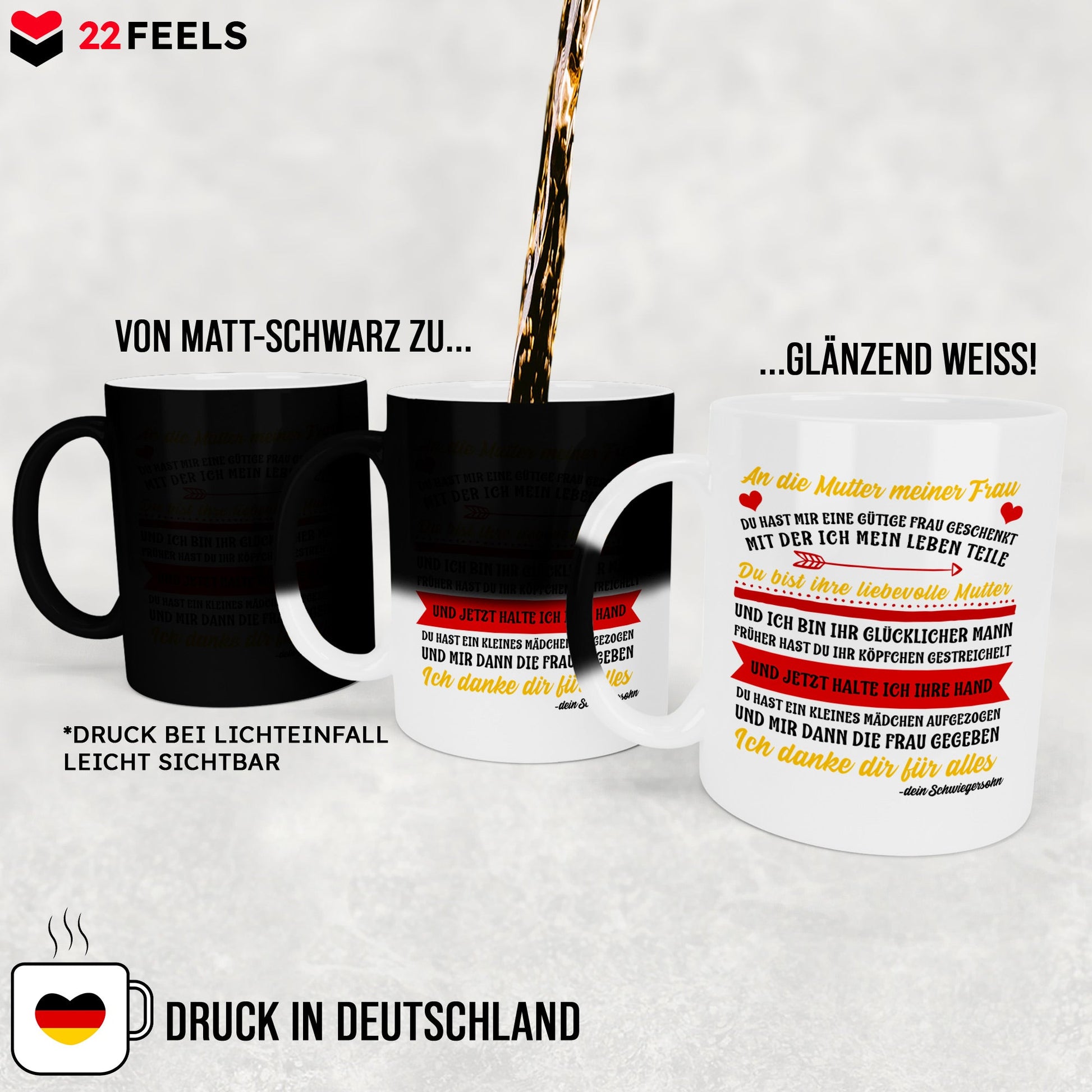 22Feels® Schwiegermutter Geschenk von Schwiegersohn bzw. Bräutigam - Zaubertasse mit Spruch (Matt-Schwarz und Weiss, 320ml)-Farbwechsel Tasse Matt 320ml-22Feels