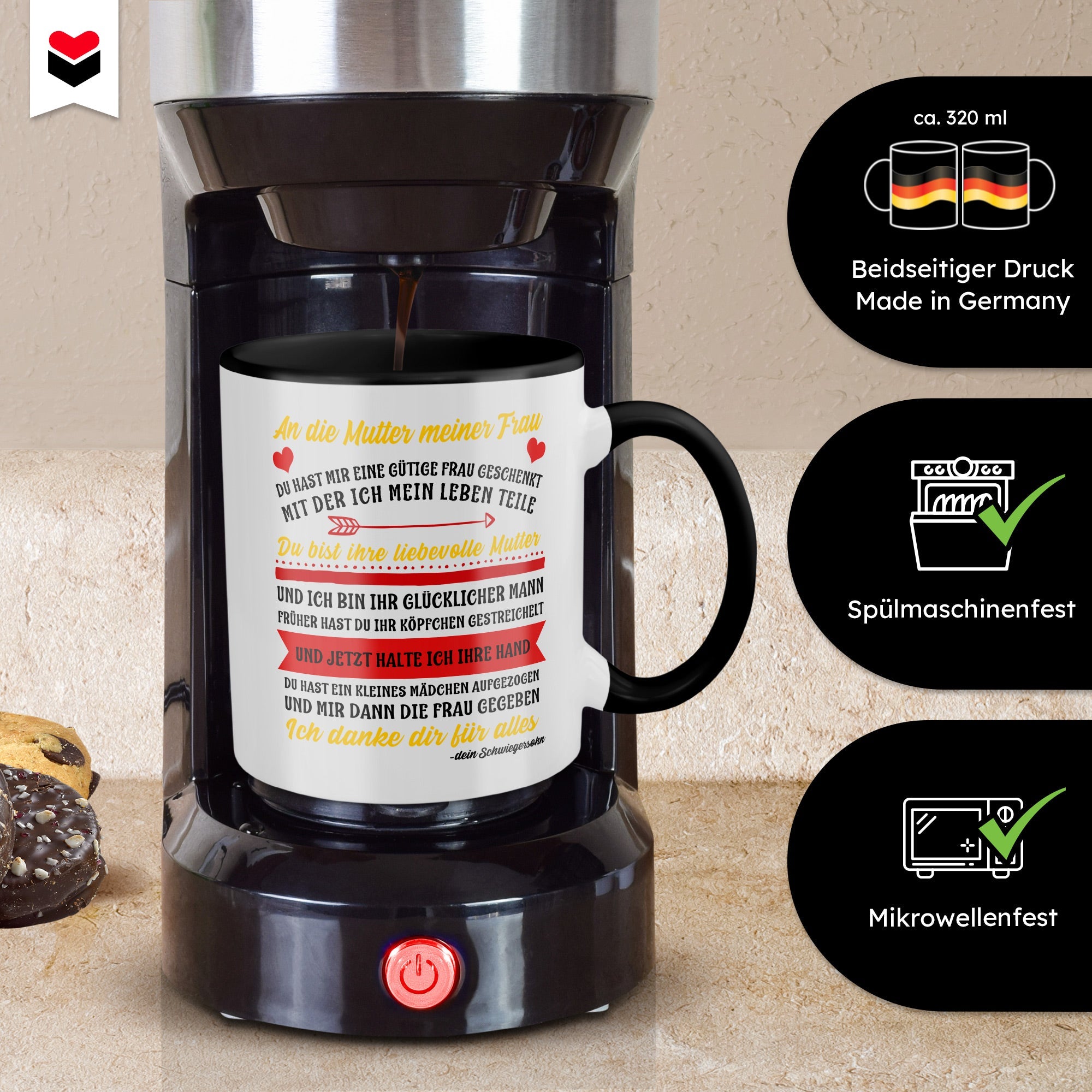 22Feels® Schwiegermutter Geschenk von Schwiegersohn bzw. Bräutigam - Tasse mit Spruch (Weiss-Schwarz, 320ml)-TwoTone Tasse Weiss-Schwarz 320ml-22Feels