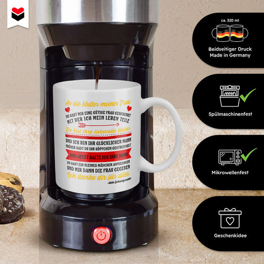 22Feels® Geschenk für Schwiegermutter von Schwiegersohn - Tasse mit Spruch: Du Hast Mir Eine Gütige Frau Geschenkt (Weiss, 320ml)-Weisse Tasse 320ml-22Feels