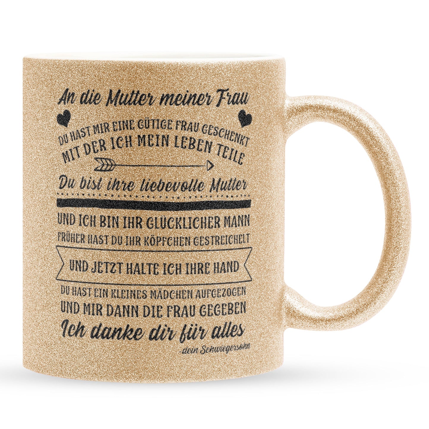 22Feels® Schwiegermutter Geschenk von Schwiegersohn bzw. Bräutigam - Glitzertasse mit Spruch (Gold, 320ml)-Glitzertasse Gold 320ml-22Feels