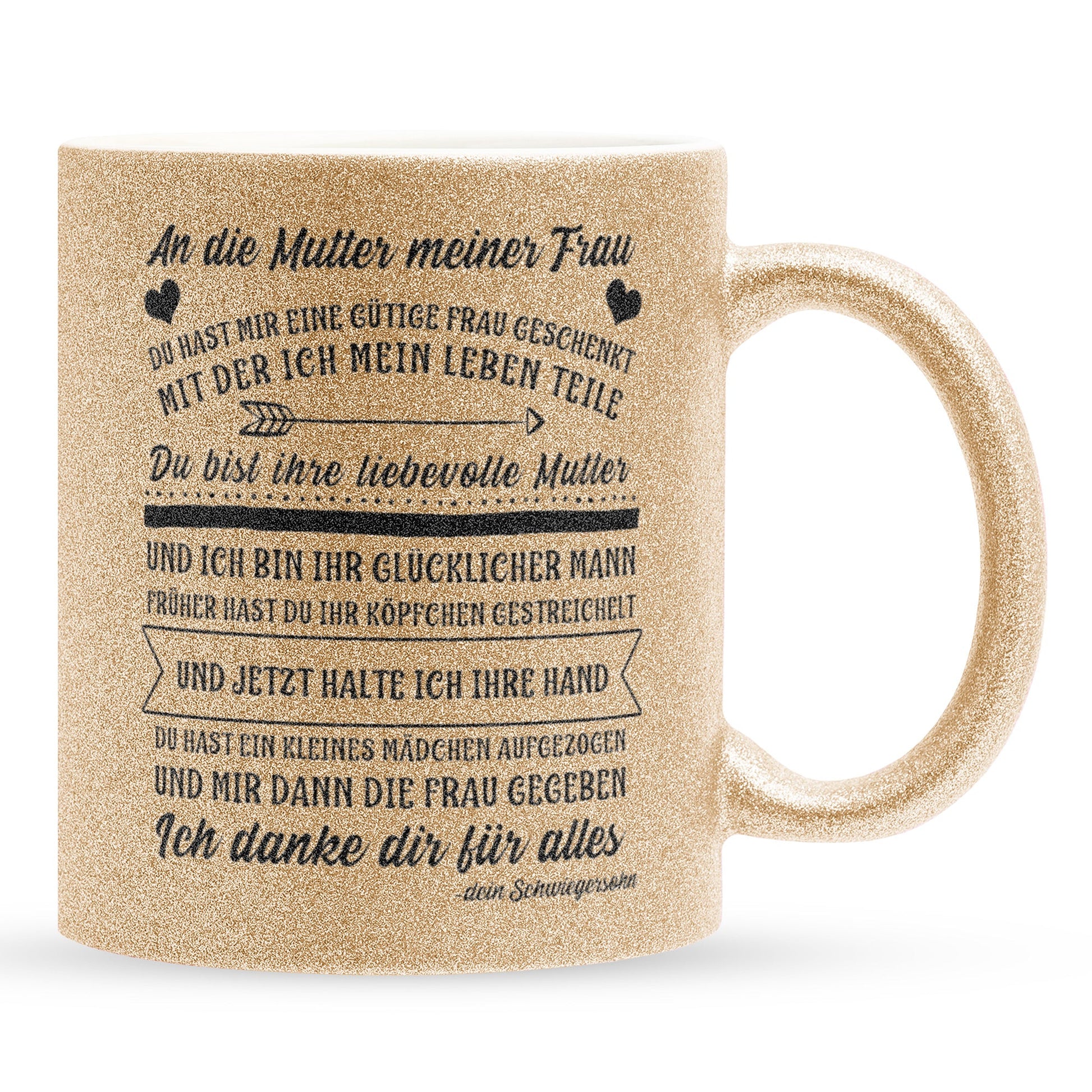 22Feels® Schwiegermutter Geschenk von Schwiegersohn bzw. Bräutigam - Glitzertasse mit Spruch (Gold, 320ml)-Glitzertasse Gold 320ml-22Feels