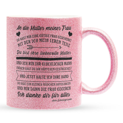 22Feels® Schwiegermutter Geschenk von Schwiegersohn bzw. Bräutigam - Glitzertasse mit Spruch (Pink, 320ml)-Glitzertasse Pink 320ml-22Feels