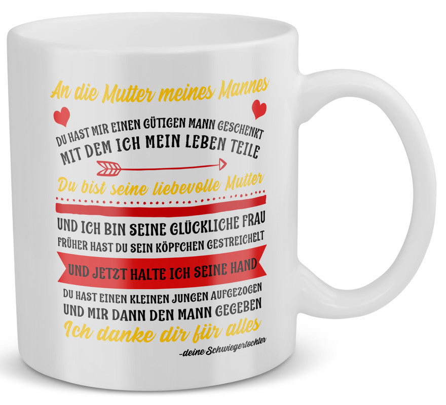 22Feels® Geschenk für Schwiegermutter von Schwiegertochter - Tasse mit Spruch: Du Hast Mir Einen Gütigen Mann Geschenkt (Weiss, 320ml)-Weisse Tasse 320ml-22Feels