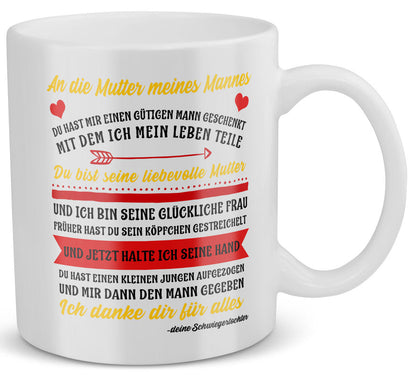 22Feels® Geschenk für Schwiegermutter von Schwiegertochter - Tasse mit Spruch: Du Hast Mir Einen Gütigen Mann Geschenkt (Weiss, 320ml)-Weisse Tasse 320ml-22Feels