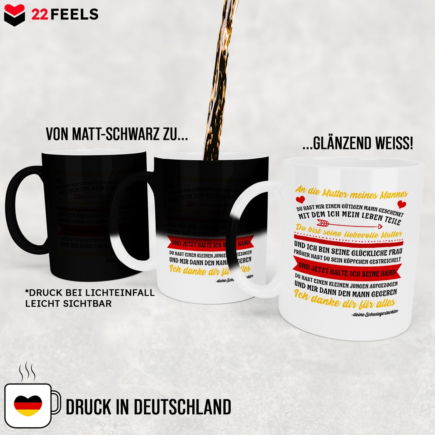 22Feels® Schwiegermutter Geschenk von Schwiegertochter bzw. Braut - Zaubertasse mit Spruch (Matt-Schwarz und Weiss, 320ml)-Farbwechsel Tasse Matt 320ml-22Feels