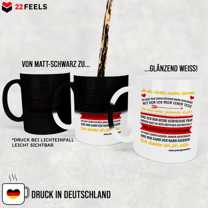 22Feels® Schwiegermutter Geschenk von Schwiegertochter bzw. Braut - Zaubertasse mit Spruch (Matt-Schwarz und Weiss, 320ml)-Farbwechsel Tasse Matt 320ml-22Feels