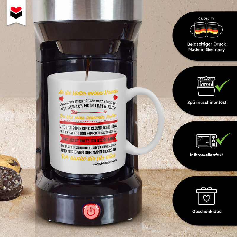 22Feels® Geschenk für Schwiegermutter von Schwiegertochter - Tasse mit Spruch: Du Hast Mir Einen Gütigen Mann Geschenkt (Weiss, 320ml)-Weisse Tasse 320ml-22Feels